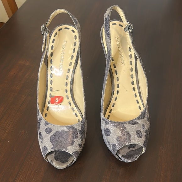 Enzo Angiolini Grey and Black Animal Print Slingback Platform 5” Heels Size 8 - Picture 10 of 16